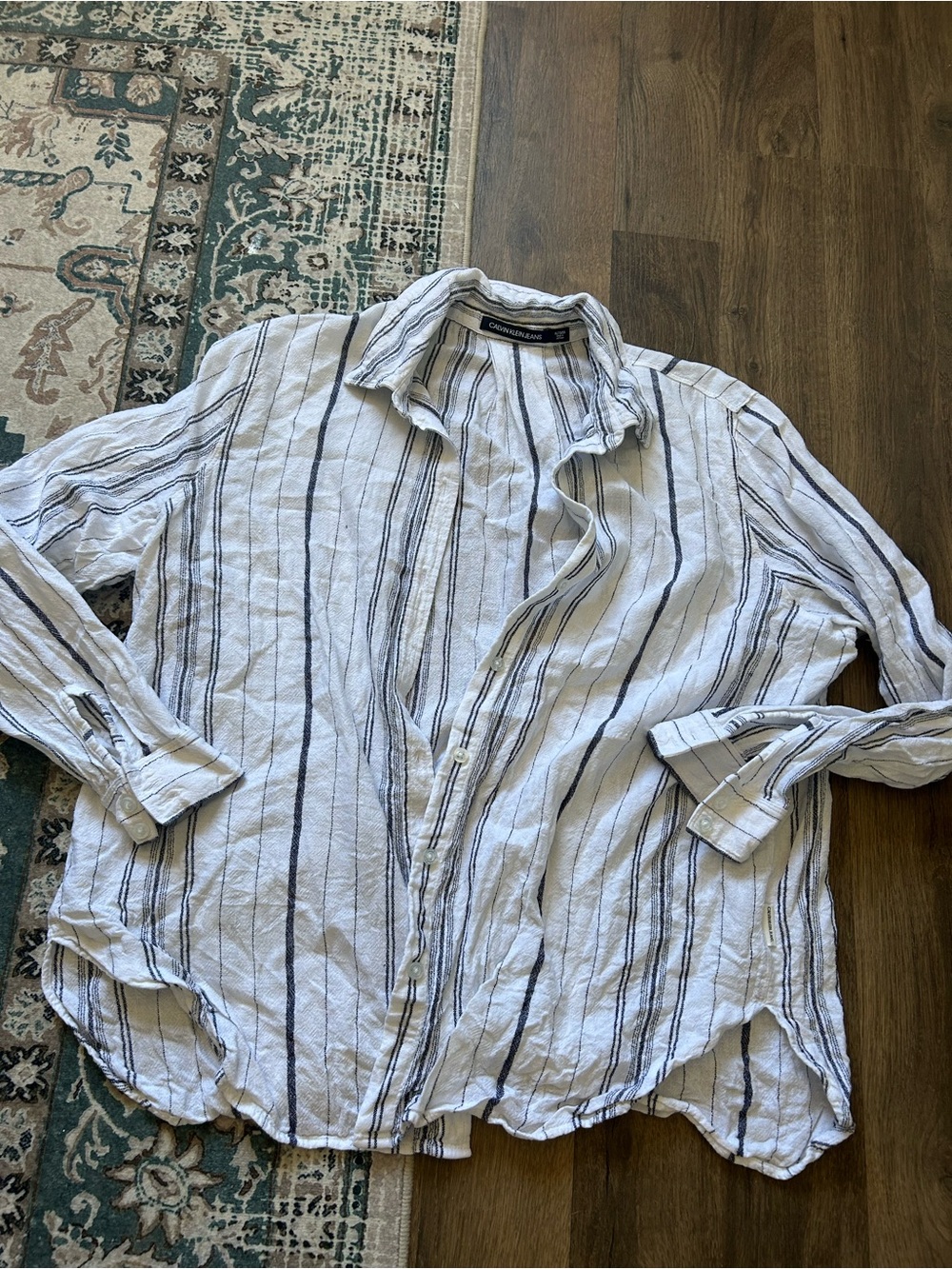 Calvin Klein Jeans Linen White & Blue Button Down